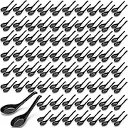 Hushee 200 Pcs Ramen Spoons Black Soup Spoons Chinese Rice Spoon Asian Japanese Noodle Soup Spoons Wonton Soba Spoons Chinese Pho Spoon Dinner Spoons Bulk for Canteen and Restaurant