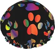 Colorful Dog Paw Print Shower Cap For Women Men Reusable Lightweight Soft Bath Hair Cap With Elastic Band