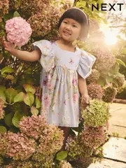 Blue Floral Angel Sleeve Summer Dress (3mths-8yrs) (AK2475) | $33 - $39