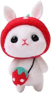 Angoily DIY Plush Rabbit Felting Kit Fun Wool Doll Making Supplies for Adults Cartoon Strawberry Design Creative Art Projects