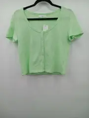 Elodie Womens Mint Green Cropped Button Up Top Size XL Extra Large