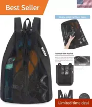 Mesh Drawstring Swim Bag - Spacious Black Beach Backpack for Active Lifestyles
