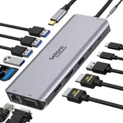 USB C Docking Station Dual Monitor,Usb C Dock Dual Display 2 HDMI Adapter,14 in 1 Multiport Hub Triple Display 4K HDMI Vga,10Gbps USB 3.1,Ethernet,100W Pd,Type-C Data Transfer,Sd/Tf Card Reader,Audio