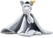 Steiff Dinkie Donkey, Premium Donkey Baby Blanket, 0-6 or 6-12 Months, Loveys for Babies, Security Blanket for Babies, Soft Cuddly Friends (Light/Dark Grey, 10")