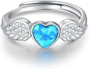 [Freesloth] Angel Wings Ring 925 Sterling Silver Blue Opal Angel Ring for Women Heart Angel Wing Ring Jewelry Gifts Women Girls…, Sterling Silver, No Gemstone
