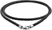 [Bling Jewelry] Unisex Genuine Brown Black Leather Braided Rope Weave Necklace Pendant Cord For Women Teens Men .925 Sterling Silver 14 16 18 20 24 Inch Length