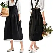 NEWGEM Cotton Linen Cross Back Apron for Women with Pockets for Cooking Baking Black without Waist Ties