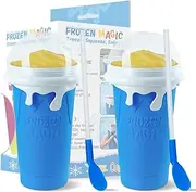 Slushy Maker Cup, Portable Quick Frozen Smoothies Squeeze Cooling Cup for Milk Drinks and Juices, Frozen Magic Slushie Squeeze Cup, Diy Kits for Adults Kids (2 in Blue 500ml)