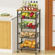 Kitchen Storage Cart with Wheels, 5-Tier Metal Utility Rolling Cart Fruit Vegeta