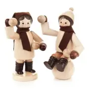 Snowball Winter Fun Boy and Girl Wooden German Figurine
