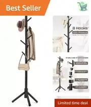 Compact Wooden Coat Rack with 8 Hooks - Perfect for Bedroom & Office