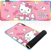 RGB Anime Mouse Pad,Kitty Cat Anime Large Gaming Mousepad with 14 Lighting Modes,Non-Slip Computer Keyboard Desk Mat,31.5×11.8 inches（Kitty A）