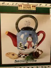 Debbie Mumm Snow Globe Teapot - Collector Series - Snowman Snowflakes New in Box