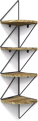 Wall Mount Corner Shelf 4-Tier Rustic Wood Floating Shelves Wall Hanging Shelves