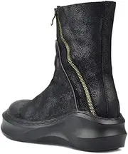 [Generic] Ankle Boot for Men Middle-Calf Boot Slip On StyleGenuine Leather Outdoor Zipper Decor Round Toe Strong Outsole Men's Leather Shoes