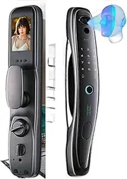 Smart Lock, Tuya Smart 3D Face Door Lock Security Face & Camera Monitor Intelligent Fingerprint Password Biometric Electronic Key Unlock for Home Office Bedroom(Q8R-Gray-30-240-6068) Learned Aqiong