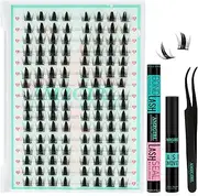 Lash Clusters Kit 128PCS Left & Right Lashes Cluster Kit with Wide Band Eyelash Clusters,White Eyelash Bond and Seal,Lash Remover and Tweezer for Cluster Eyelashes Extensions(Daisy,D-12mm)