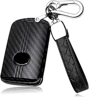 HIBEYO Key Fob Cover Compatible with Mazda 3 6 Alexa CX-30 CX-3 CX-5 CX-7 CX-9 CX-4 CX-50 CX-30 2020 2021 2022 2023 Car Accessories ABS Smart Remote Auto Key Case with Key Chain(Corbon Fiber Black)