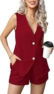 [QUEZHU] 2 Piece Sets for Women Summer Linen Sleeveless Blazer and Shorts Set 2025 Dressy Casual Outfits Matching Set