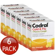 6 x Codral Cold & Flu + Mucus Cough Max Strength Hot Drink Powder Lemon 10 Pack