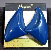 VINTAGE RETRO 1980s Napier Navy Blue Pierced Leverback Earrings - NEW ON CARD