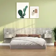Bed Headboard, Floating Nightstands, 160cm Concrete Grey Engineered Wood, Wall-Mounted Storage Unit for Queen Beds