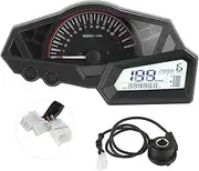 Motorcycle Speedometer, LCD Motorcycle Odometer Speed Fuel Gauge, 15000RPM Low Oil Level Indicator Flashing Alarm Motorcycle Meter for Ninja 300