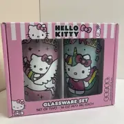 Hello Kitty 2 Piece Glassware Set Brand New In Box 16oz (473ML) Unicorn