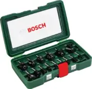 Bosch 15-Piece Hard Metal Router Bit Set (for Wood, Shank Ø 8 mm, Accessories fo
