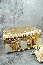 Hammered Copper Rectangular Decorative Storage Chest Box/Trunk (10x7x5 Inches, White and Golden) by Indian Collectible
