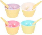 Kichvoe Ice Cream Bowls with Spoons 4 Set Cartoon Candy Colorice Dessert Bowls Reusable Plastic Ice Cream Cups Holiday Party Decorations