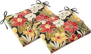 Pillow Perfect Tropic Floral Indoor/Outdoor Square Corner Chair Seat Cushion with Ties, Plush Fiber Fill, Weather, and Fade Resistant, 16" x 18.5", Black/Green Clemens, 2 Count