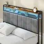 Double Size Storage Headboard Upholstered with LED Light Charging Station