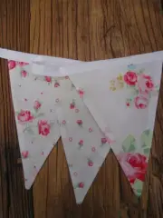 Bunting/flags Fabric Rose Garden White Girl Present Gift Nursery Bedroom