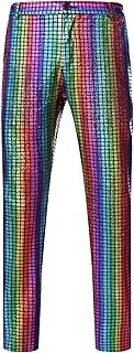 [Maiyifu-GJ] Men's Night Club Metallic Shiny Pants Straight Leg Disco Sequin Trousers Casual Retro Party Nightclub Pant