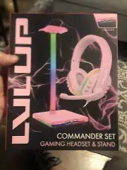 Vivitar LVLUP Commander Set Gaming Headset & Stand LU789-PNK with 2 USB Ports