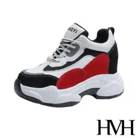 在飛比找momo購物網優惠-【HMH】復古個性色塊拼接內增高厚底老爹鞋(紅)