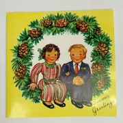 Vintage Greeting Card Christmas UNUSED Whitman Cute Couple Wreath 1950s