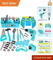 Toddler-Friendly Tool Set with Electronic Drill & Adjustable Tool Belt - Blue