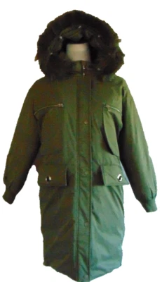 KINDDOG GIRLS OLIVE RAIN/WIND/SQUALL RESIST PARKA FAUX FUR TRIM COAT JACKET~9-10