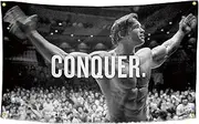 Conquer Flag for Arnold Schwarzenegger 3×5 Feet Funny Poster Banner Wall Outdoor Hanging Flag with 4 Brass Grommets for College Dorm Room Decor