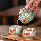 Master handmade gilt silver fish algae pattern luxury Kung Fu tea set teapot