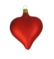 Medium Red Matte Heart Blown Glass Christmas Ornament