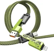 XCOOL 4-in-1 USB-C Cable (3ft), 100W USB-C Charger Cable with Hook-and-Loop Fastener and Cable Management, USB-C Cable/Fast Charging for MacBook, iPad, iPhone, Samsung, Green