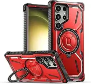 [Tcaraersing] for Samsung Galaxy S23 Ultra MagSafe Dual Layer Case with Magnetic Invisible Kickstand Armor Premium Rugged Heavy Duty Shockproof Protective Cover Ring Holder Galaxy S23 Ultra 6.8'' Red