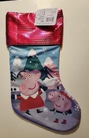 New Peppa Pig Ice Skating with Friends Christmas Stocking pink pastel