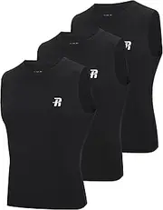 [Runhit] 3 Pack Boys Compression Shirt Sleeveless Kids Athletic Black Tank Top Youth Quick Dry Undershirt for Basketball S