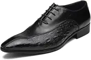 [Generic] Pointed Toe Oxford for Men Shoes Lace Up StyleGenuine Leather Carving Retro Solid Colors Low Top Flats Block Heel
