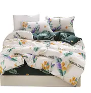 Green Leaves Pattern Aloe Cotton Flat Sheet Quilt Cover Pillowcases 4pcs Bedding Set Duvet Doona Quilt Cover Set