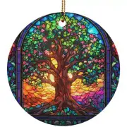 Rainbow Tree Of Life Christmas Ornament Stained Glass Art Gift Pine Tree Decor